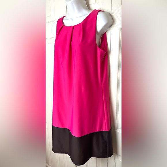 JUDE CONNALLY Pamela Dress Pink Brown Colorblock Pleated Neckline Berry Shift - Picture 5 of 9